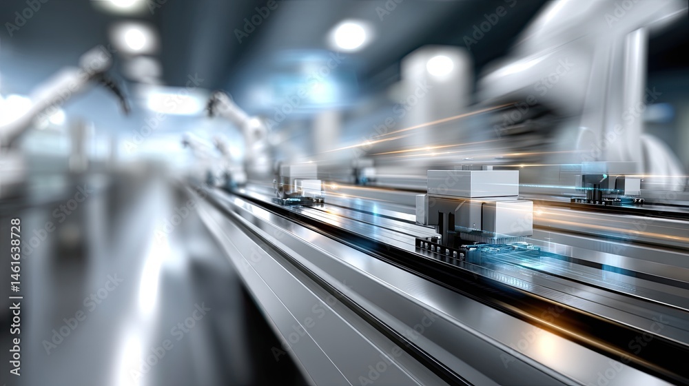 Poster robotic arms operate seamlessly in a high-tech factory assembling electronic components, showcasing 