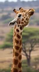 Obraz premium Magnificent Giraffe in African Savanna: A Portrait of Grace