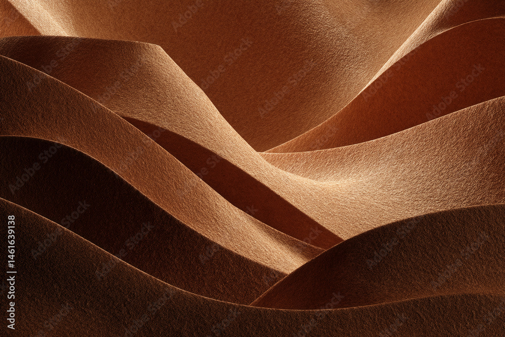 Poster Abstract image of brown textured fabric arranged in flowing waves, creating a luxurious and elegant feel, suitable for background or design element