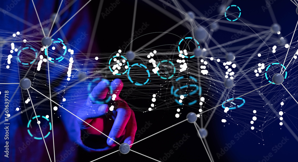 Fototapete global network. blockchain. 3d illustration. neural networks and artificial intelligence. abstract