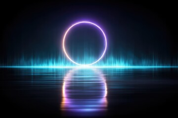 Obraz premium Neon circle graphic over reflective surface, vibrant colors