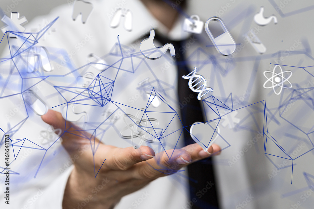Poster digital medical futuristic interface 3D rendering - neural network exposure digital