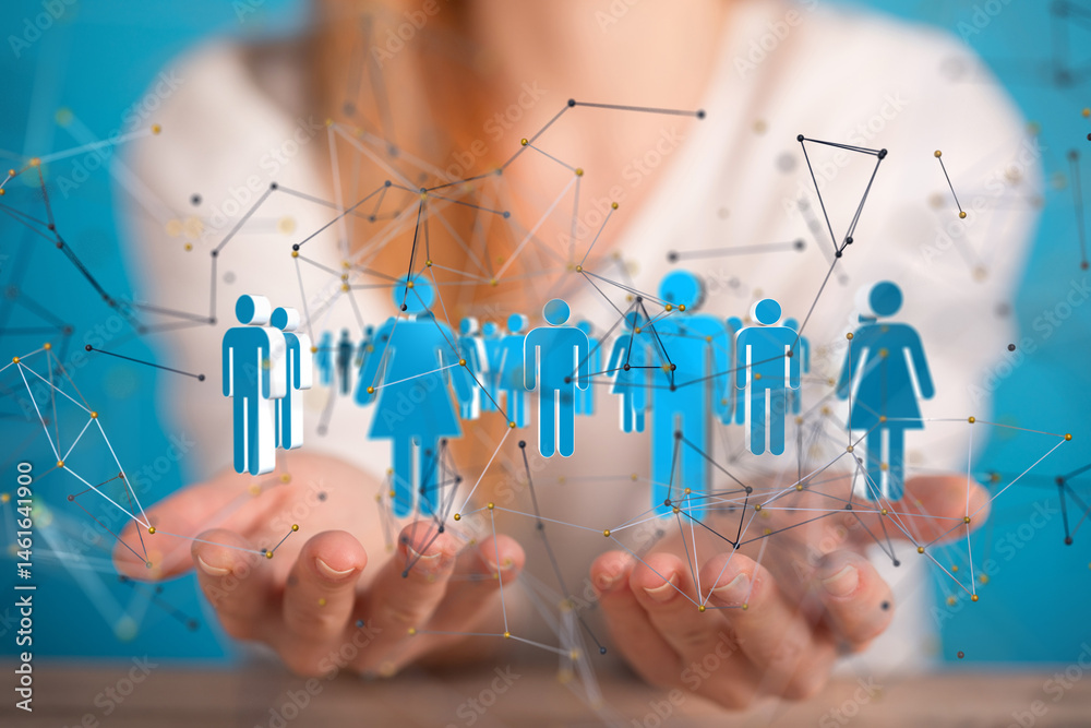 Fototapete Global network. Blockchain. 3D illustration. Neural networks and artificial intelligence. Abstract  - neural network exposure digital