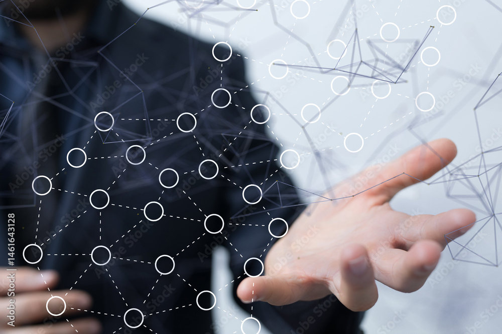 Poster Digital technology background. Network connection dots and lines. - neural network exposure digital