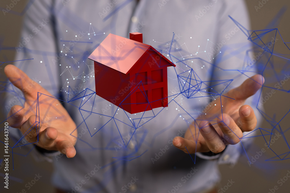 Poster house. data Big data visualization background.Abstract technology - neural network exposure digital