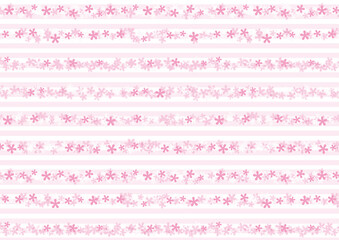 ピンク色の花柄　ストライプ