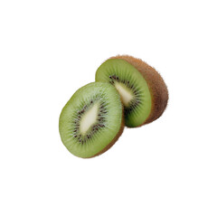 Fototapeta premium Fresh, vibrant kiwi fruit sliced in half, showcasing the juicy green flesh and edible seeds, perfect for healthy snacks and desserts, isolated on a white background.