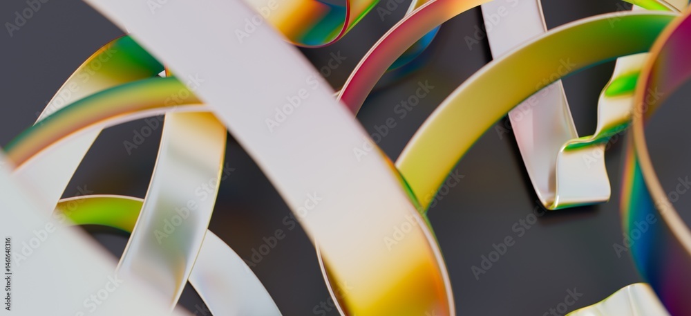 Poster Vibrant iridescent ribbons create a dynamic abstract design. Perfect for modern backgrounds.