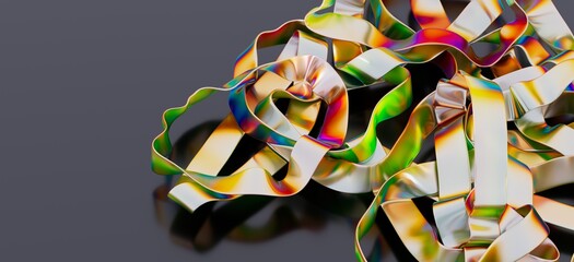 Close-up of colorful, shiny ribbons forming an abstract composition.