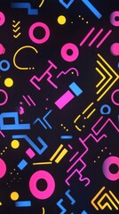 Fototapeta premium Colorful geometric shapes creating a modern and vibrant design on black background