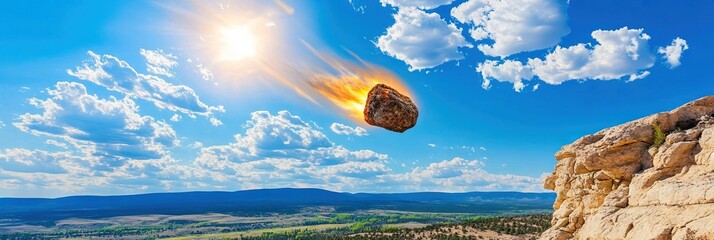 giant meteorite in sky over landscape about to hit earth and cause an extinction-level event (ELE) 