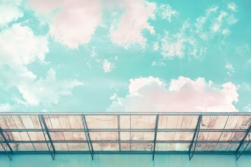 Obraz premium Pale sky view through a light wood roof.