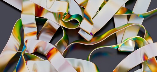 Colorful metallic ribbons, abstract background, modern art, 3D render