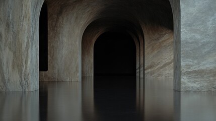 Empty arched stone hallway