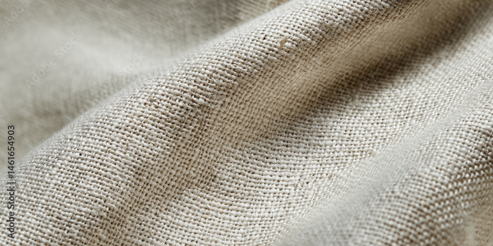 Poster Close-up of beige fabric texture, showing woven threads, creating a natural and rustic appearance, symbolizing simplicity, and authenticity