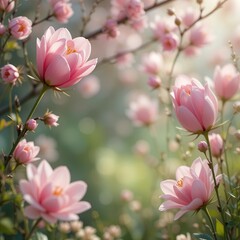 Obraz premium Beautiful pink magnolia flowers in the garden. Nature background.