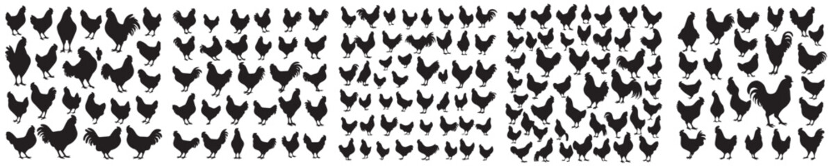 set of chicken silhouette icons