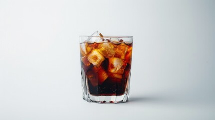 Refreshing Glass of Iced Cola on Marble Surface, Chilled Cola Drink with Ice in a Transparent Glass, summer drink