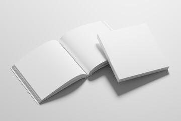Square Softcover Book 3D Rendering White Blank Mockup