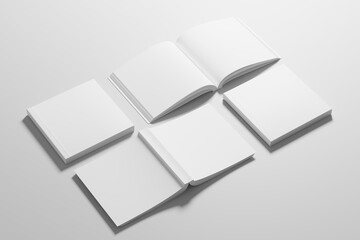 Square Softcover Book 3D Rendering White Blank Mockup