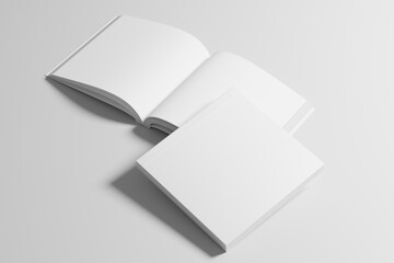Square Softcover Book 3D Rendering White Blank Mockup