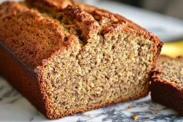 Homemade banana bread with golden crust
