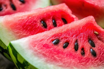 Fresh watermelon wedges on dark table