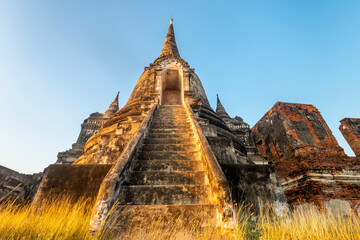 Pagoda stairway at sunset,ancient Royal Palace temple,Ayutthaya,Thailand.