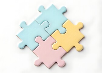 Obraz premium Interlocking Pastel Jigsaw Puzzle Pieces Teamwork Collaboration Concept. white background