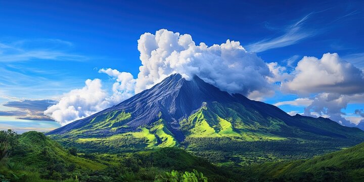 photo of mount tambora erupting -