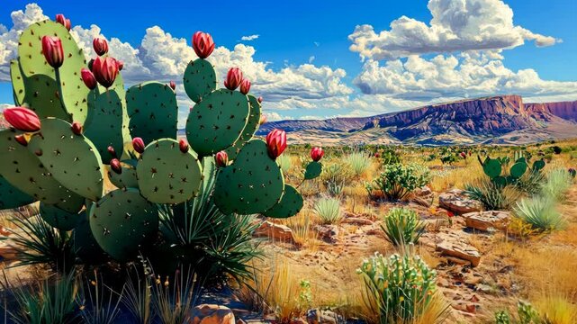 Prickly pear cactus in a desert landscape