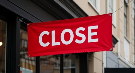Red Banner Announces Shop Closure Business Closed Sign
