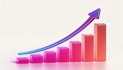 the increasing graph as the image. white background. Copy space