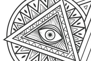 41 Intricate black and white pattern, all-seeing eyes, abstract geometric shapes, zentangle art style, complex line work, surreal doodles, hypnotic design, repeating motifs, optical illusion, psychede
