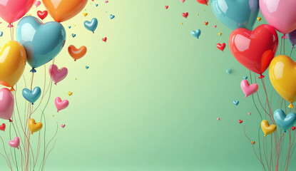 Heart shaped balloons. event or campaign image light green background. birthday party. gift. love.