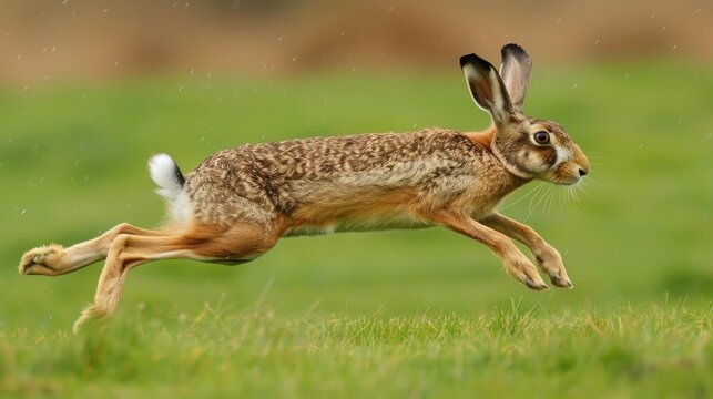 A hare sprinting across the field.