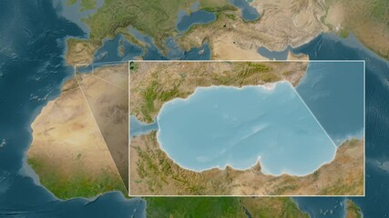 Alboran Sea. Satellite map. Location