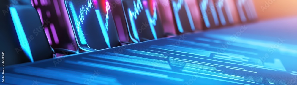 Poster abstract financial data analysis with colorful graphs and charts on modern digital interface