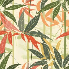 Seamless pattern fusion of thai betel leaf and japanese bamboo nature graphic design vibrant artistic contemporary