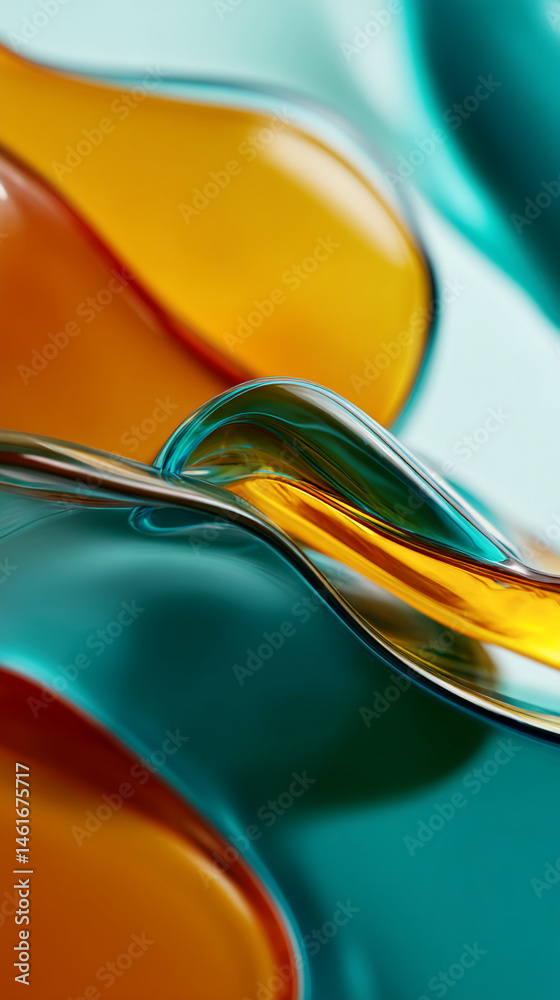 Aufkleber abstract image of flowing teal and amber liquid creating smooth curves and reflections, symbolizing 