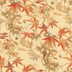 Seamless pattern of thai kranok vines and japanese maple leaves nature decorative design warm palette aesthetic viewpoint