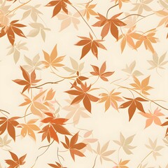 Seamless pattern of thai kranok vines and japanese maple leaves nature digital art soft earth tones aesthetic harmony