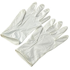 Gloves made of a shiny, metallic material.