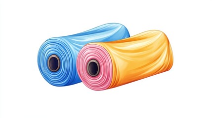 Colorful Rolls of Plastic Film in Blue, Pink, and Yellow with a Smooth Texture Ideal for Various Projects