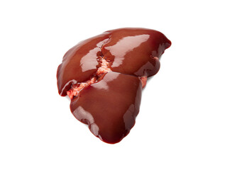 Top view chicken liver raw isolated on white background.