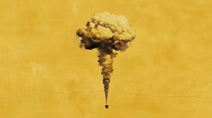 Dusty golden cloud rising vertically on a muted mustard background with layered texture