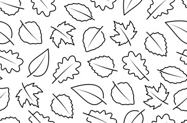 Seamless Pattern of Different Leaves in Outline Style
