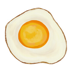 美味しそうにこんがり焼けた目玉焼き　油彩ブラシの手描きのイラスト　クリップアート　挿絵　png