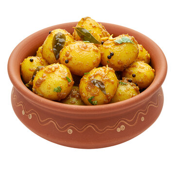 Aloo Kabli in a Clay Bowl with Tamarind and Spices &ndash; Bengali Potato Salad Illustration