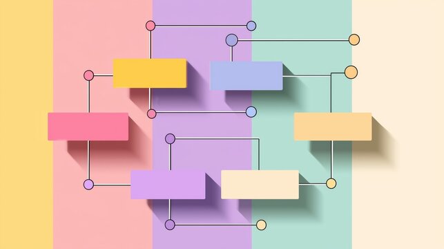 Minimalist AI algorithm flowchart with pastel backgrounds